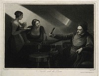 Sir Isaac Newton: optical experiments. Stipple engraving by R.M. Meadows, 1809, after G. Romney, 1796.