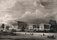 Girard College, Philadelphia. Line engraving by A.W. Graham.