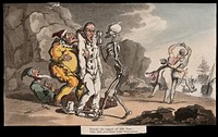 The dance of death: the pantomime. Coloured aquatint after T. Rowlandson, 1816.