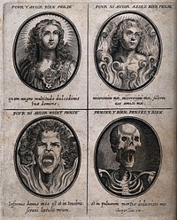 Four heads representing the souls of people who have given different degrees of attention to spiritual matters. Engraving after R. Sadeler.