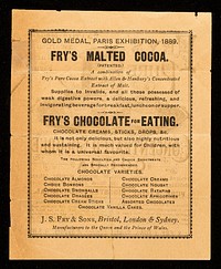 Fry's pure concentrated soluble cocoa : prepared by a special scientific process, securing extreme solubility, and developing the finest flavour of the cocoa / J.S. Fry & Sons.