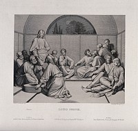 Christ washes the feet of the apostles. Etching by R. Stang after J.F. Overbeck, 1847.
