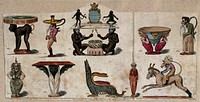 Furniture in human and animal forms. Coloured etching by S. de Wilde, 1807, after "Sylvester Scrutiny".