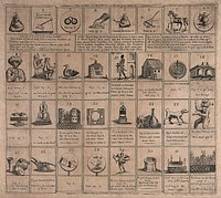 A board game with forfeits, penalties and rewards. Etching, 1794.