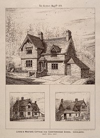 Charterhouse School, Godalming, Surrey: images of the Lodge & Master' Cottage. Photolithograph by Sprague & Co., 1879, after R. Nevill.