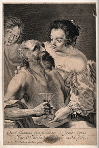 Lot made drunk by his daughters. Line engraving by Vienot after Cl. Mellan.