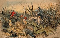 A hunting group losing its way in ditches and hedges. Chromolithograph after G. F. Mason.