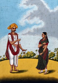 Pandit Tudu and his wife. Gouache drawing.