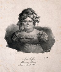 Sarah Biffin, a limbless artist. Lithograph by H. Grévedon after S. Biffin.