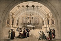 Chapel identified as the site of Calvary in the church of the Holy Sepulchre, Jerusalem, Israel. Coloured lithograph by Louis Haghe after David Roberts, 1842.