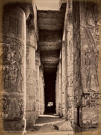 Luxor, Egypt: the Temple of Ramesses III at Medinet Habu: carved columns in the Second Court. Photograph by Pascal Sébah, ca. 1875.