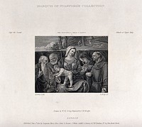 Saint Mary (the Blessed Virgin) with the Christ Child, Saint Jerome, Saint Peter the Apostle, Saint Clare and Saint Francis of Assisi. Engraving by J.H. Wright, 1816, after W.M. Craig after L. Lotto.