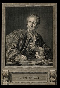 Denis Diderot. Line engraving by B. L. Henriquez, 1777, after L. M. Vanloo.