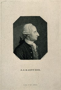 Abraham Gotthelf Kaestner. Stipple engraving by F. W. Bollinger after J. H. Tischbein.