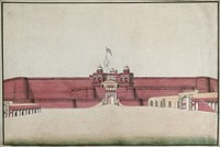 A Mughal Fort, probably in Agra. Watercolour painting by an Indian artist.