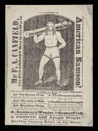 Mr. F.A. Canfield, the strongest man in the world : whose extraordinary strength have gained for him the title of the American Samson!.