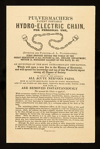 Pulvermacher's patent portable hydro-electric chain for personal use : (inventor and patentee- J.L. Pulvermacher) ... / Charles Meinig.