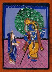Radha and Krishna, Gouache drawing.