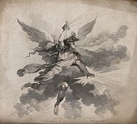 An angel holding a sword. Engraving by W. Bromley after P.J. de Loutherbourg, 1793.