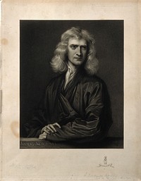 Sir Isaac Newton. Mezzotint by T. O. Barlow, 1868, after Sir G. Kneller, 1689.