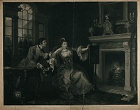 The lady's last stake: a married lady has lost all her cards to a young officer and has to decide between honour and debts. Stipple engraving by T. Cheesman after W. Hogarth.