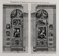 The electoral picture gallery at Düsseldorf: paintings on two walls in the third gallery. Engraving, 1776.