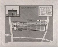 Beaujon Hospital, Paris: facade, floor plan and key. Line engraving by J.E. Thierry after Bessat, 1808.