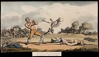 The dance of death: the death blow. Coloured aquatint after T. Rowlandson, 1816.