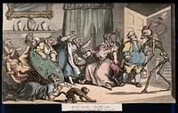 The dance of death: the maiden ladies. Coloured aquatint after T. Rowlandson, 1816.