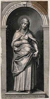 Saint Mary (the Blessed Virgin). Line engraving by L. Kilian, 1623, after J.M. Kager.