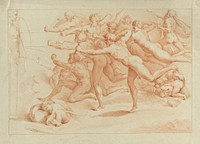 Archers shooting at a herm. Colour stipple engraving by F. Bartolozzi, 1785, after Michelangelo.
