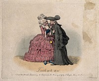 A French lady from the Ancien Régime sympathizing with a young cleric who has toothache. Coloured etching by T.L. Busby, 1825.