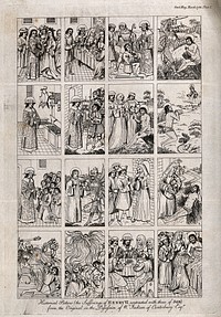 The sufferings and death of King Henry VI compared with the sufferings of Job: sixteen vignettes. Etching, 1786.