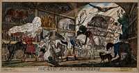 A menagerie of animals with the heads of politicians. Coloured etching by "Aqua Fortis" after W.H. Brooke after "Satirist", 1812.