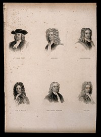 Six portraits of eminent seventeenth century men. Engraving.