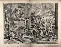 The triumph of the arts through the patronage of Francesco Maria Febei. Etching by P. Aquila, 167-.