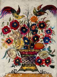 Flowers. Painting and collage by a Turkish painter.