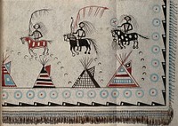 Native North American costume: a decorated robe (detail). Watercolour attributed to Thomas Bateman.