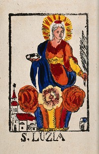 Saint Lucy. Coloured lithograph .