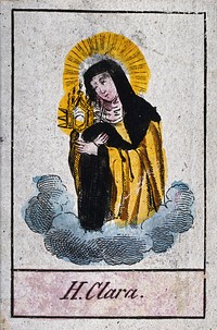 Saint Clare. Coloured etching.