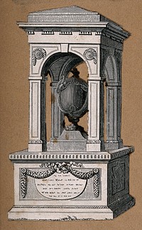 Monument to Sir Hans Sloane in Chelsea Old Church, London. Etching, ca. 1830.