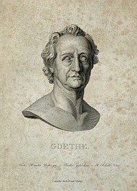 Johann Wolfgang von Goethe. Line engraving by C. Schuler, senior, after Preller after C. D. Rauch.