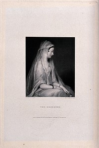 A girl sits looking very unhappy, with a flower in her hand. Engraving by M.I. Danforth after G.S. Newman.