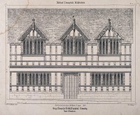 Architectural scale design for Grey Frair's Hospital, Coventry. Transfer lithograph by J.R. Jobbins, 1856, after F.T. Dollman.