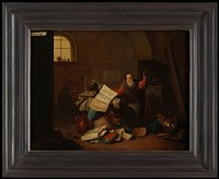 An alchemist in his laboratory. Oil painting after D. Teniers II.