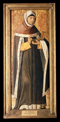 Saint Cosmas. Oil painting attributed to the Artés Master, ca. 1500.