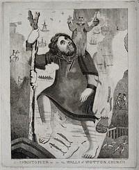 Saint Christopher. Aquatint by Ravenhill after E. Pearce.