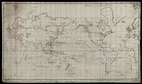 The Earth: map, showing the voyages of La Pérouse. Engraving, 1800.