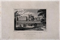 Town Hospital, Catholic Chapel, Glasgow: from Clyde Terrace. Line engraving by J. Swan.