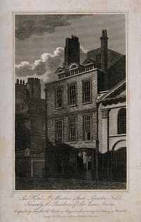 The residence of Sir Isaac Newton on the corner of Orange Street and St. Martin's Street, London: the Orange Street frontage. Engraving by S. Lacy after Meredith, 1811.